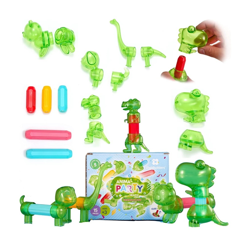 NEW! Magnetic Animals Jungle Fidget STEM 15 Pc Building Set Transparent Green